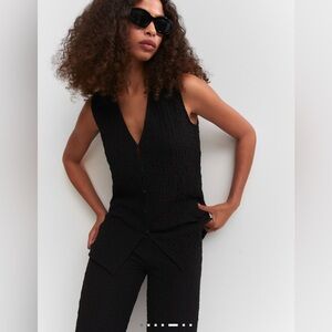 Mango Black Textured Sleeveless Jumpsuit
